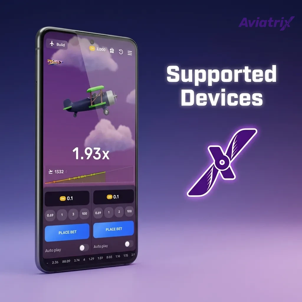 Illustration of recent iPhone and iPad models showing Aviatrix game compatibility on iOS 12 and later