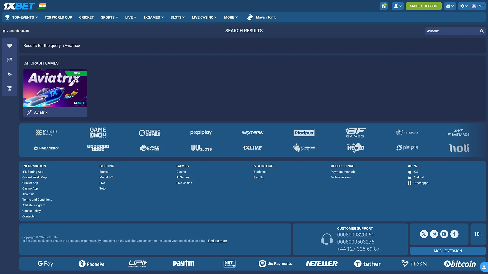 Locate the Aviatrix crash game in the casino lobby to play.